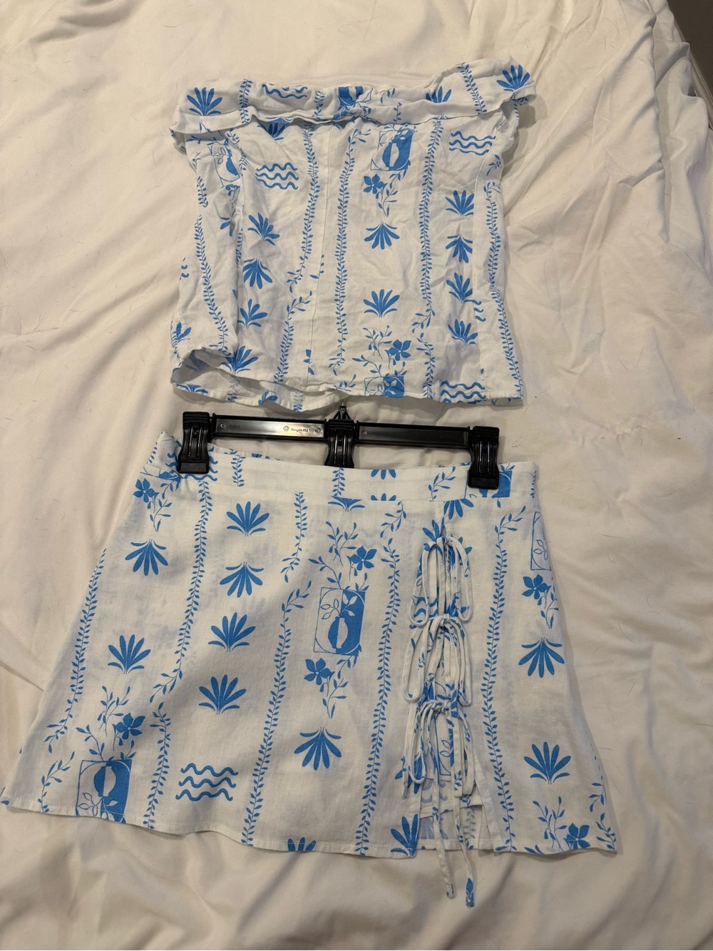 Blue Floral Print strapless shirt and skort set
